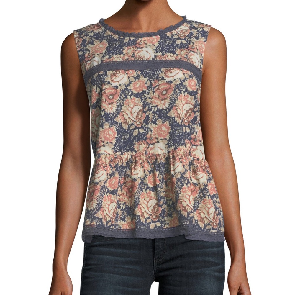 CURRENT/ELLIOTT Peplum Lace Tank Phoenix Floral 3 or L